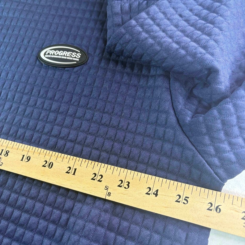 Progress Mens Navy Blue Quilted Textured Grid Crew Neck Sweatshirt Pullover - Picture 5 of 5